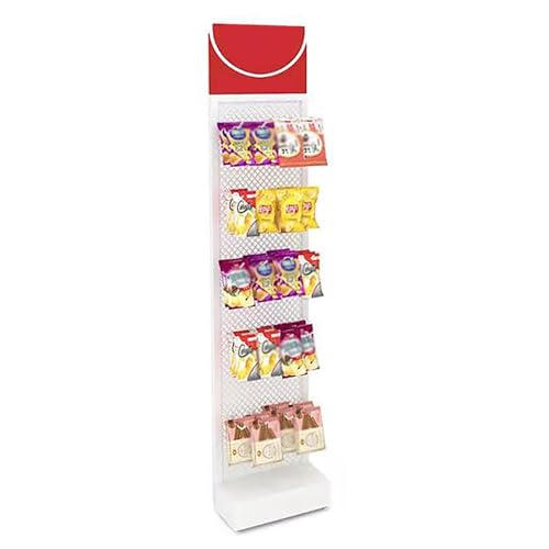 Estantes de exhibición para tiendas, soporte metálico de almacenamiento, expositor de 5 niveles, organizador de dulces y snacks, organizador comercial para tiendas de conveniencia (blanco) (talla ún