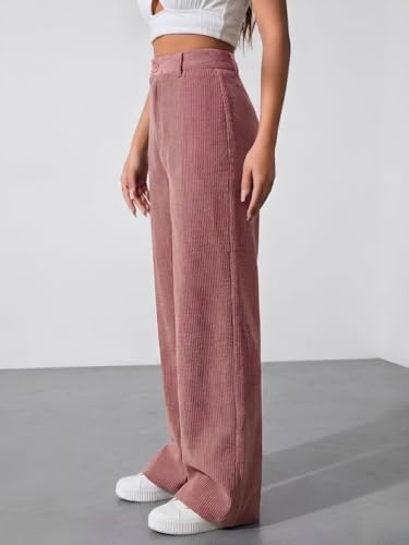 Image of SMOWKLY Women's Corduroy Mid Rise Wide Leg Korean Bottomwear with Pocket | Loose & Relaxed Fit Casual Baggy Trousers for Woman Elegant Workwear for Office, College & Events