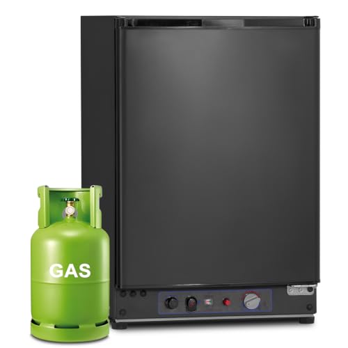 SMETA Kühlschrank Gas 12V 230V Camping Gas Kühlschrank 60L 12V/230V/LPG für Wohnmobil Camper Caravan Ferienhütte Schwarz