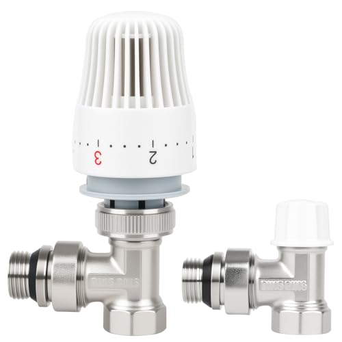 Warmfay 1/2 Zoll Thermostatventil Heizkörperventil-Set, Komplett-Set Eckform Thermostatkopf + Rücklaufverschraubung für Heizkörper, Frostschutzstellung, mit Schloss