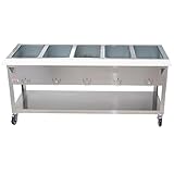 Kratos 28W-200 Mobile Stationary Five Pan Open Well Electric Steam Table with Undershelf, 240V, 3750W
