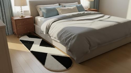 Image of Fluffy Silky Micro Fiber Polyster Carpet /Runner for Bedroom, Study Room, Playing Room, Guest Room ETC. 2x5 Feet, (Black and Ivory Chevron Pattern)
