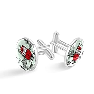 Tram en vliegtuigprint klassieke roestvrijstalen manchetknopen voor heren, pak shirt manchetknopen sieraden zakelijke huwelijksgeschenken