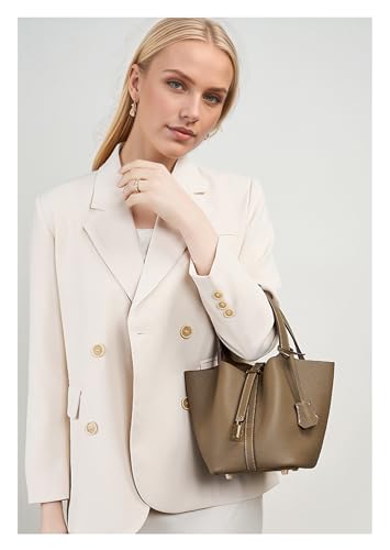 Leather Bucket Bag, Vegetable Tanned Shoulder Handbag with Lock Design3