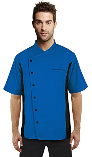 Short Sleeves side Mesh Vented Chef Coat Jacket Uniform Unisex for Food Service, Caterers, Bakers and Culinary Professional (Royal Blue, Small)