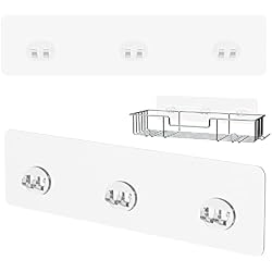 Shower Caddy Adhesive Replacement Stickers Sticker Shelf Basket Strips Suction Hooks Large Strong Hook for Bathroom Storage Corner Transparent Shelves Wall Mount 3 Hooks 11 13/16"