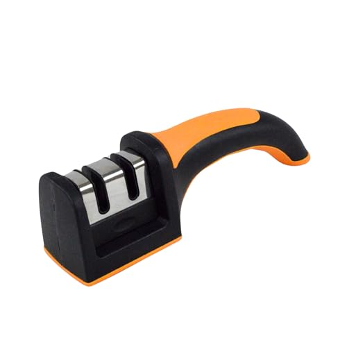 Fackelmann Soft Afilador de Cuchillos 2 en 1, Afilado en Dos Etapas con Ranuras de Cerámica y Acero Inoxidable, Mango Ergonómico Antideslizante de PP y TPR, Apto para Cocina Doméstica y Profesional