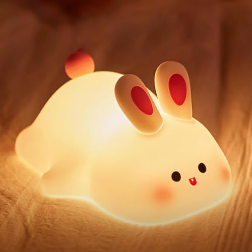Danolt Bunny Night Light, Big Face Rabbit Light, Bunny Lamp Dimmable and Rechargeable, Cute Night Light, Kawaii Room Decor
