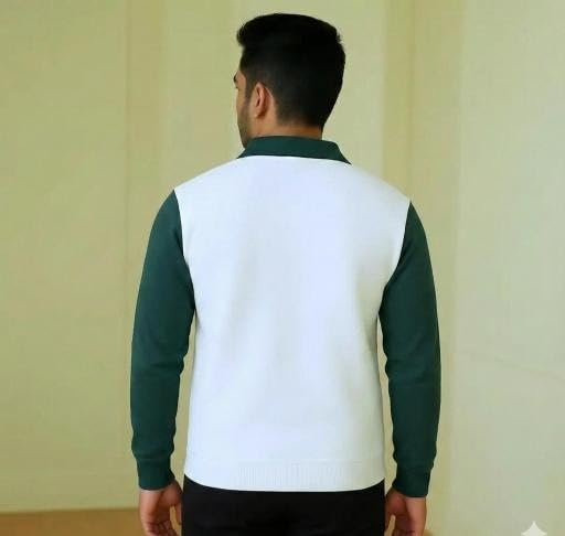 Generic Men's Striped Zip Neck Cotton Blend T-Shirt, Bottle Green & - Image 3
