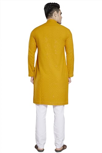Image of DIVISIVE Men's Sequince Embroidered Cotton Blend Slim Fit Kurta Pyjama Set