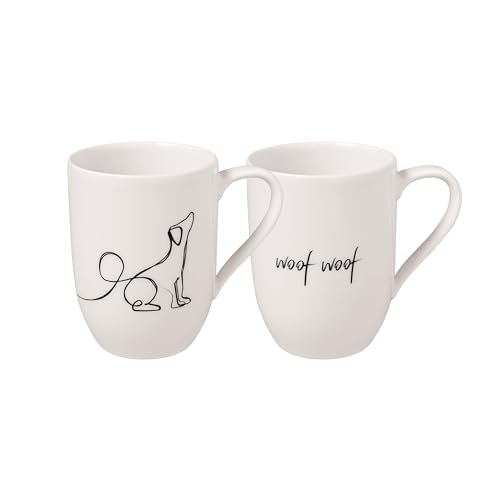 Villeroy & Boch - Statement Mug Set Dog 2 pcs, 280 ml, Premium Porcelain, White, White / Black, ca. 101 cm²