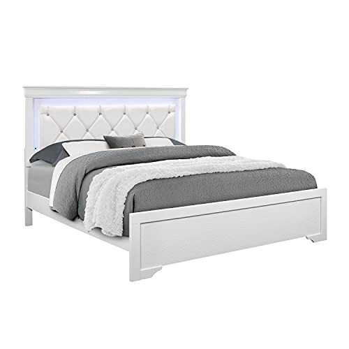 Global Furniture USA Pompei Metallic White Full Bed w/LED Light