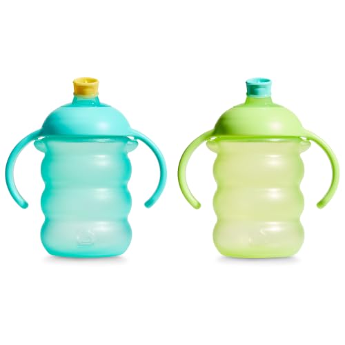 Munchkin Click Lock Bite Proof Trainer Sippy Cup, 8oz, 2 Pack, Blue/Green | 6+ Months | Spill proof toddler cups with training handles and lid that locks with an audiable click - image 1