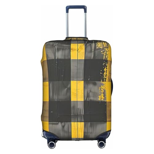 Yellow Gray Black Plaid Print Protective Suitcase Cover Washable Travel Luggage Protector with Concealed Zipper