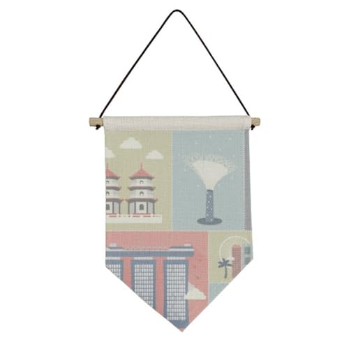 Drapeau de Singapour en toile pour habiller un mur vide motif gratte-ciel