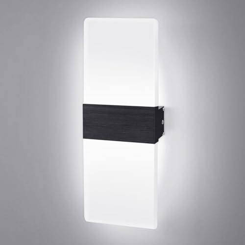 JaneYi Applique Murale Intérieure LED 12W Blanc Froid 6500K Lampe Murale Moderne en Acrylique Applique Éclairage Haut et Bas Luminaire Mural Interieur pour...