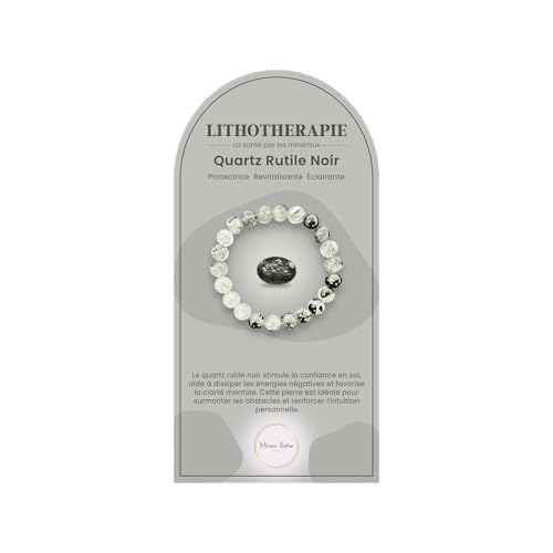 Yvelise Bracelet Quartz rutile noir 8mm AAA pour femme homme élastique - Pierres Naturelles de Lithothérapie - Cadeau de noel - 91