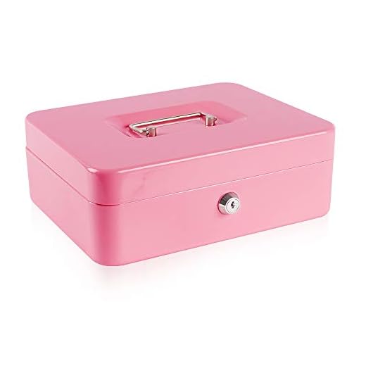KYODOLED Large Metal Cash Box with Money Tray and Lock,Money Box with Cash Tray,Cash Drawer,9.84"x 7.87"x 3.54" Pink Large