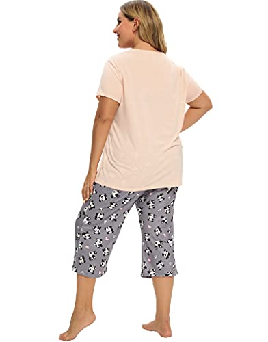 Image of Vozanet Women's Pajamas Set Soft V Neck Sleepwear Top and Capri Pj Lounge Sets Cartoon Heart Shape Cat Nighty Plus Size