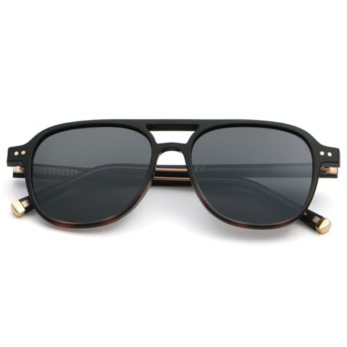 Male Polarized Sunglasses Retro Women Cp Acetate Temple Unisex Double Bridge Square Sun Glasses Uv4003