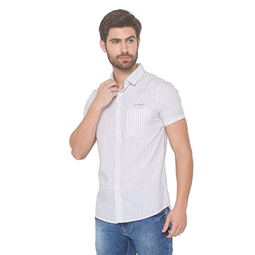 Image of Spykar Men's Cotton Slim Casual Shirts (Baby Pink) (4XL) (MSH-01BB-282)