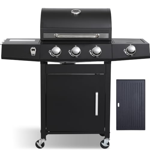 LMNOCHM 3-Burner Propane Gas Grill and Griddle Combo with Side Burner