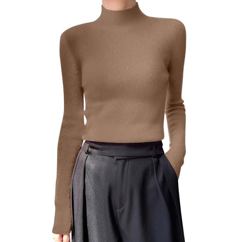 Jersey de Navidad para mujer, ropa cálida para otoño e invierno, suéter de punto de manga larga con cuello medio y cuello alto y ajuste delgado, suéter para mujer, suéter del Reino Unido, dorado, XL