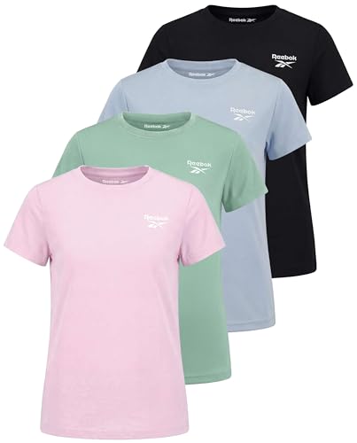 Reebok 4 Pack: Girls Dry Fit T Shirts Athletic Short Sleeve Sports Tops Active Tee Shirt for Kids Teens Tweens (Sizes 6-16)- Set 5, M, (8)