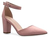 Olivia K Women's Sexy D'Orsay Ankle Strap Pointed Toe Block Heel Pump - Classic, Comfortable (10, Dusty Pink, Numeric_10)