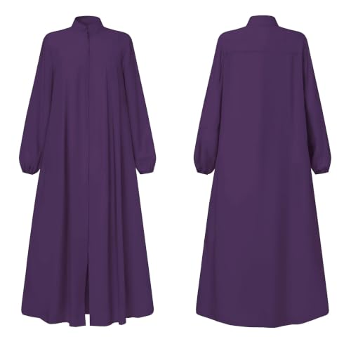 Image of Womens Abaya Muslim Long Sleeve Front Zipper Dress Prayer Islamic Clothes with Pockets