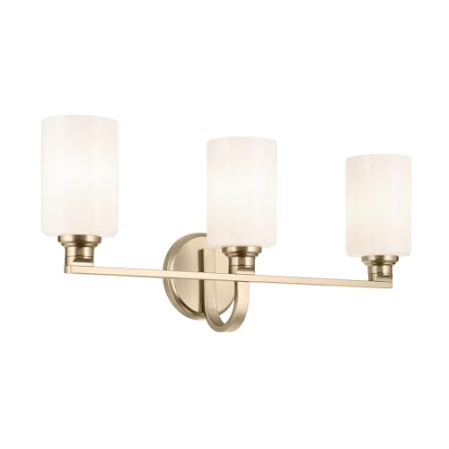 Image of Kichler Gioe 24.25 inch 3-Light Bathroom Vanity Light Fixture with Opal Glass in Champagne Bronze, Damp Rated for Bathroom, Powder Room, Over Mirror (24.25 inch W x 10.5 inch H), 55226CPZ