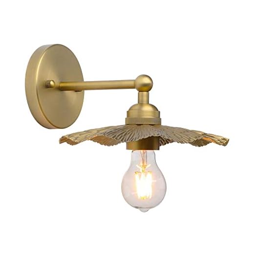 Pathson Vintage Metal Wall Sconce Brass Finished, Flower Shape Split Design Wall Lamp Fixture, Home Decor Art Wall Light Hardwired Farmhouse Lighting for Living Room Hallway Bedside