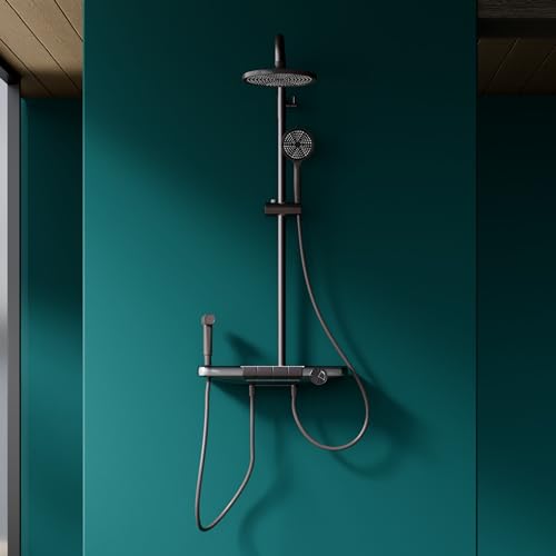 Image of Hindware Italian Collection 4-Way Integrated Shower Console | Piano LED Touch Buttons | Adjustable Overhead Shower | 3-Flow Hand Shower | 2-Flow Kid Shower | Cascade Flow | Thermostat Control