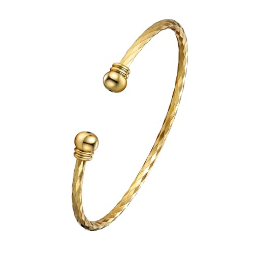 U7 Damen Manschette Armband 18k vergoldet verstellbar Armspange mit Kugel am Ende Mädchen Frauen Vintage Rhombus Muster Offener Armreif Armschmuck für Geburtstag Valentinstag