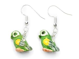 Gr&uuml;ne Keramik Papagei Ohrringe, Amazonen, Mini Ohrh&auml;nger, Kunsthandwerk | Schmuck-Mode