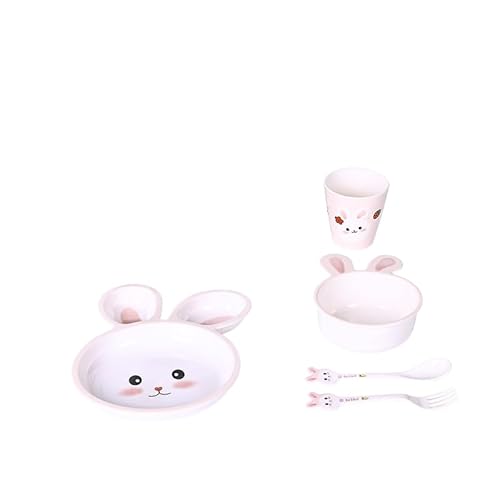 Miwish 子供用食器セット 4 点セット(プレート/ボウル/スプーン/フォーク) 耐熱耐冷 電子レンジ オーブン 食洗機対応 かわいいキャラクター 出産祝い お食い初め 誕生祝い