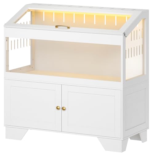 HOOBRO Large Hamster Cage, Acrylic Hedgehog Cage with Storage Cabinet and Led Light Strip, Big Hamster Enclosure with Flip-Top Lid, Easy to Clean, 39.4