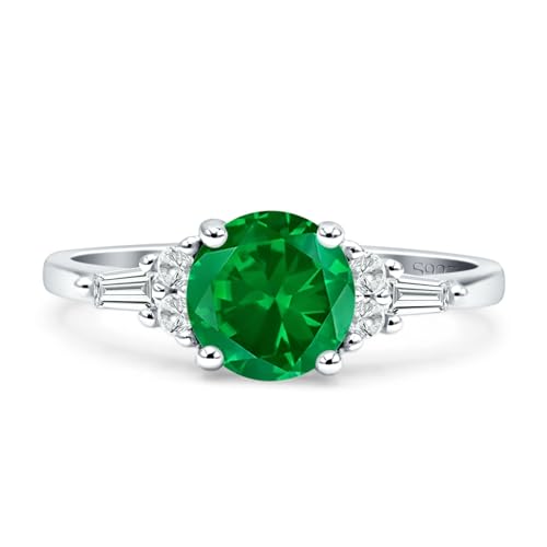 OMRANII Art Deco Round Shaped Vintage Style Tapered Baguette Cubic Zirconia Marquise Designer Wedding Engagement Ring Solid 925 Sterling Silver