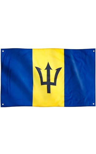 Runesol Barbados Flag, 91x152cm, 3ft x 5ft, 4 Grommets, Eyelet In Every Corner, Barbadian flag, The Broken Trident