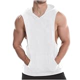 Mens Workout Hooded Tank Tops Gym Running Cut Off Muscle Tank Tops Bodybuilding Training Sleeveless Hoodies Shirts White