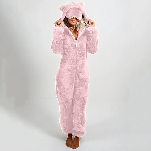 Combinaison pyjama femme en peluche douce avec fermeture zip pour l'hiver