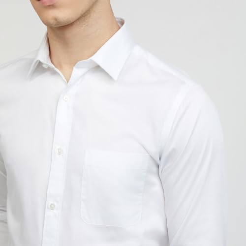 Image of Raymond Men Cotton Slim Fit Solid Pattern Semi Cut Away Collar Formal Shirt
