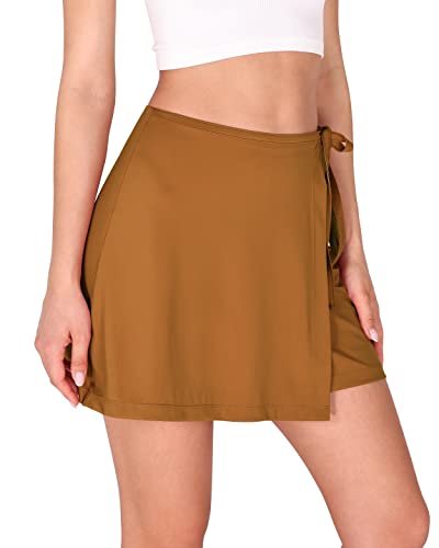 Ododos Wrap Skorts For Women Built-In Shorts High Waist Tennis Skirts With Pockets For Casual Athletic Golf, Brown, Large #TOP3