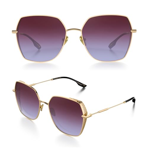 LUENX Trendy Square Oversized Women Aviator Sunglasses - Polygon Flat Three dimensional Rhombic Loop Wire Frame PC Lens