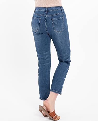 ThCreasa Womens Mid Rise Embroidered Jeans Straight Leg Stretch Cropped Denim Pants4