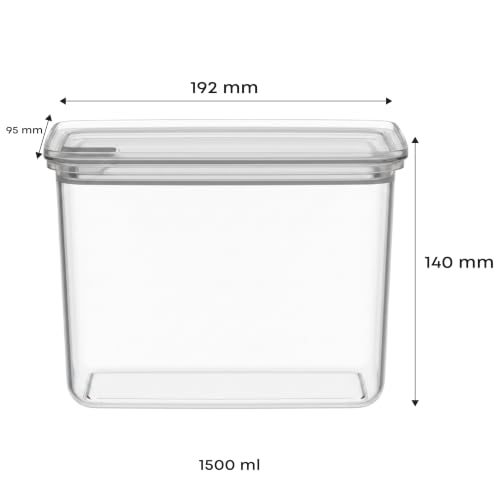 Image of All Time Modular Plastic Storage Container 1500ml | Food Grade Airtight Kitchen Storage Jar with Silicone Gasket Lid | Stackable Multipurpose Canister for Flour, Cereals & Pantry Storage - Transparent