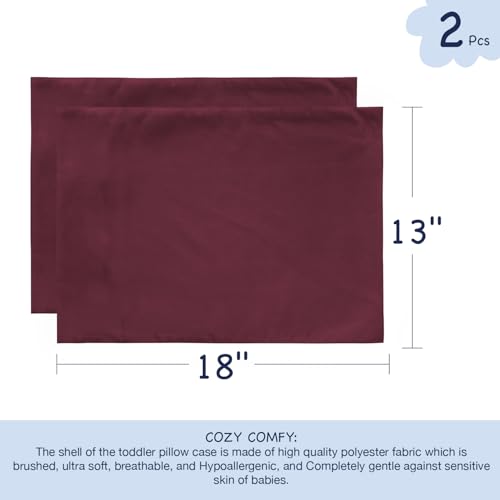 Image of EXQ Home Toddler Pillowcases Zippered 13x18 Travel Pillow Case Set of 2, Small Pillow Case Fits Baby Pillow Sized 12x16, 13x18, Kids Pillowcases 2 Pack Machine Washable (Burgundy)