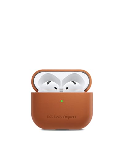 Image of Dailyobject Leatherite AirPods Case Cover Compatible with Apple AirPods 4 | Durable Leatherite Material | Shock Resistant & Lightweight | Compatible Wireless Charging | Stylish Design - (Tan)