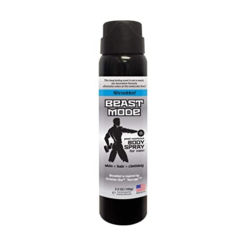 Beast Mode - Men’s Post Workout Body Spray - Breaks Down Most Foul Odors at The Molecular Level on Skin, Hair and clothing  - 3.5 oz Spray (Shredded, 1 Pack)