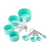 【Almacenamiento conveniente】 El juego de jarras y cucharas medidoras de cocina es apilable para ahorrar espacio de almacenamiento, hay un anillo en el mango para colgarlo y guardarlo fácilmente, se puede lavar en el lavavajillas fácilmente